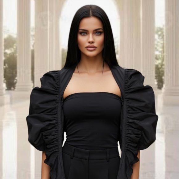 Urban Revivo Jackets & Blazers - NWT Urban Revivo size 6 black puff sleeve crop jacket bolero blazer